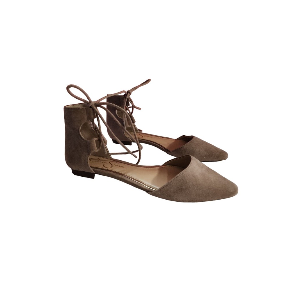 Jessica Simpson Zeena Tan Suede Lace up Point toe Flat Sandals - Size 6.5 Ties